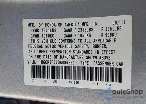 2013 Honda Accord Sport из США, поврежденный, VIN 1HGCR2F50DA006853